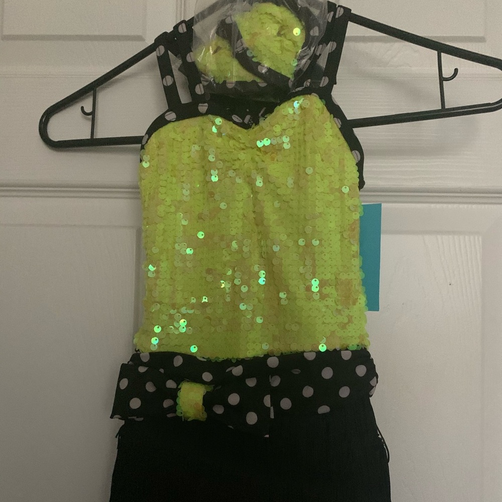 Neon yellow flapper child dance costume